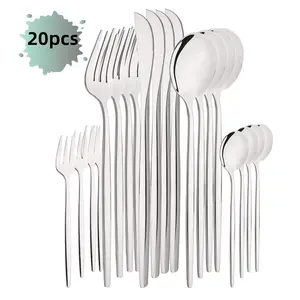 Stainless Steel Cutlery Set, 20pcs/set Including Spoon, Fork, Knife, Dessert Spoon, Tableware Set for Home Kitchen Dining Room Utensils Kitchenware, Modern Tableware Sets, Dinnerware Service Set
