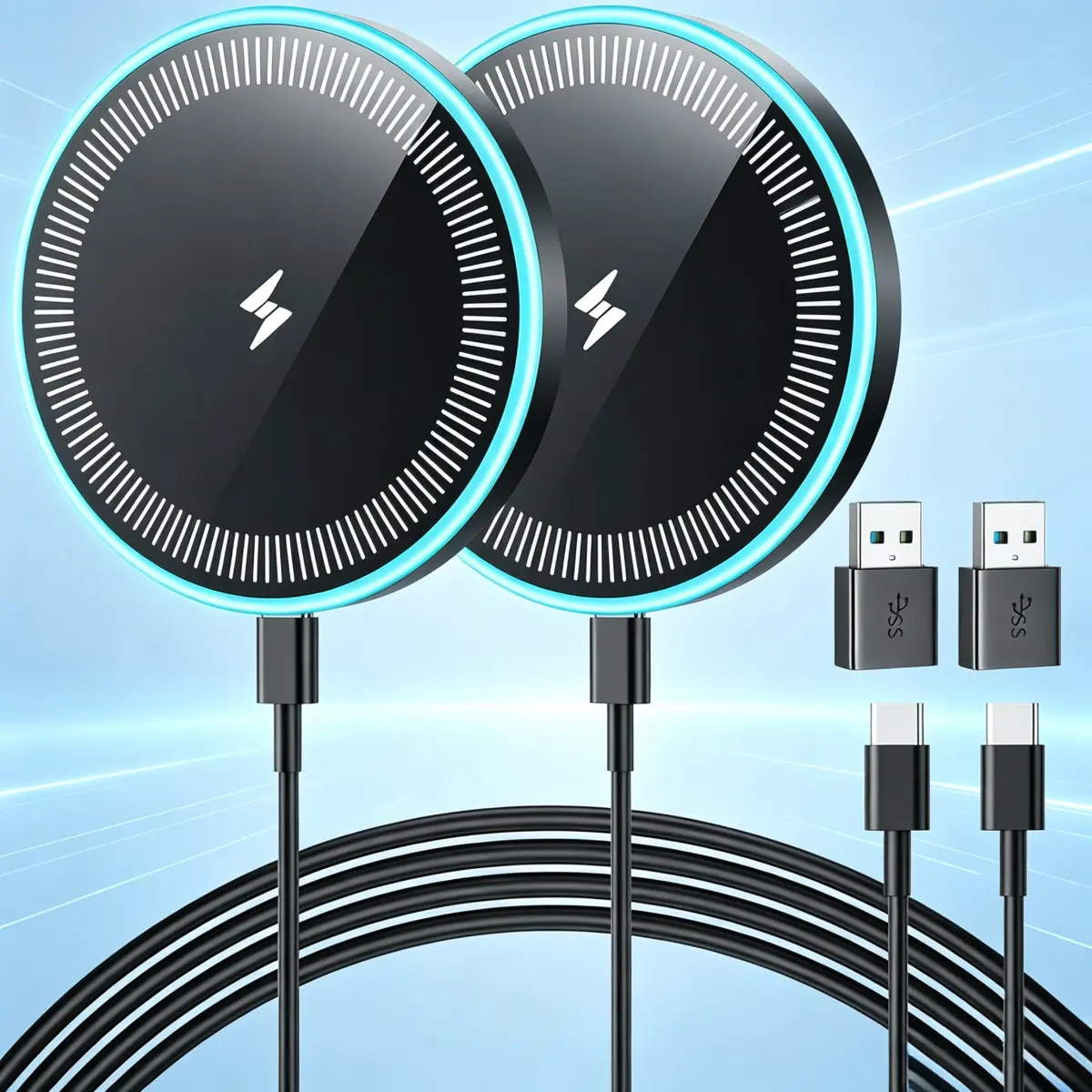 Wireless Charger 2Pack 6FT  Magnetic Wireless Charger Fast Charging Pad with USB-C/A Ports for  Galaxy S25 Ultra/S24 FE/S23 Ultra/S22/S21/Z Google Pixel 9-7| Strong Magnet Technology