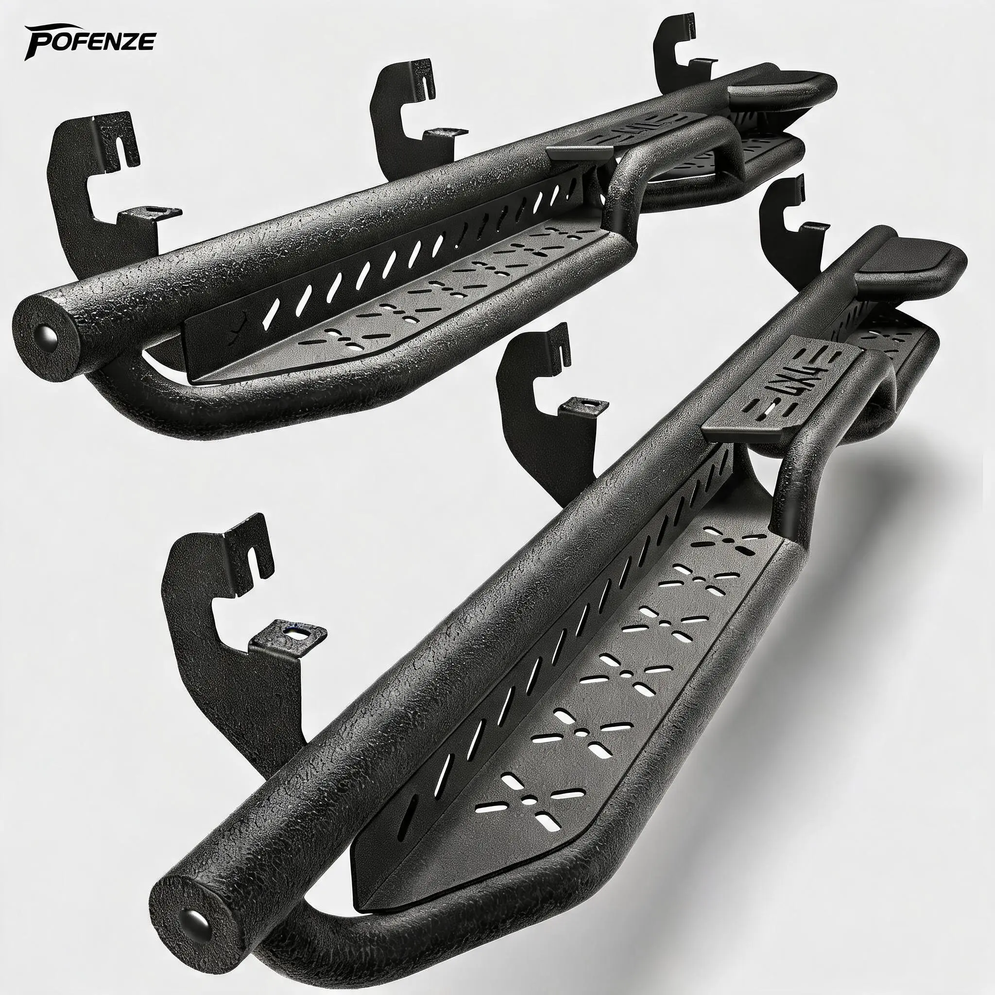 POFENZE Running Boards for 2015-2026 Chevy Colorado & GMC Canyon Crew Cab, Automotive Car Accessories, Heavy-Duty Carbon Steel 2-Step Side Steps, Black Powder-Coated Bolt-On Side Rails, Loading Aid with Weight Support for Easy Access