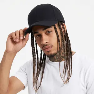 Unisex Hip-Hop Punk Snapback Cap with Braided Dreadlock Wig Hair, Adjustable Sizes Snapback, High-Temp Fibre, 35.05cm & 44.96cm Black/Brown, Ideal for Urban Fashion, Sports & Outdoor Use,summervibes