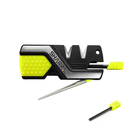 SHARPAL 6-Function Compact Pocket Knife Sharpener - Carbide/Ceramic Blades, Preset Angle, Fishhook Groove, Emergency Whistle, EDC Gear, Lightweight Tools, Portable Survival Hand Tool (Green)