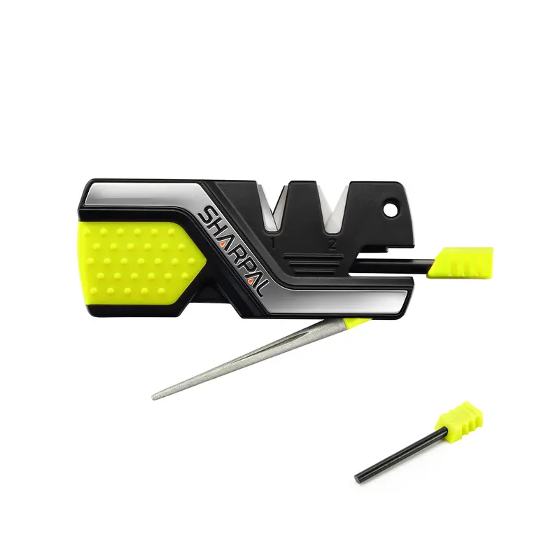 SHARPAL 6-Function Compact Pocket Knife Sharpener - Carbide/Ceramic Blades, Preset Angle, Fishhook Groove, Emergency Whistle, EDC Gear, Lightweight Tools, Portable Survival Hand Tool (Green)