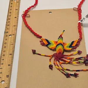 Huichol Colorful Bead Hummingbird Necklace for Women - Traditional Mexican Style