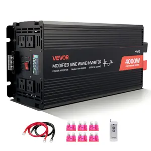 VEVOR 4000W 12V DC to 120V AC Modified Sine Wave Aluminum Power Inverter, Outdoor Solar Car Converter with LCD Screen, Remote, 2 USB Ports, 4 AC Outlets, Type-C Port for RV, Truck