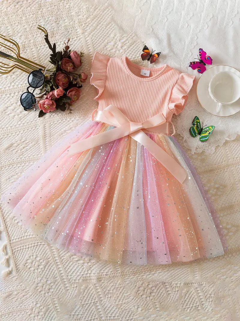 slim fit dress slacks Girls: The Fun Is Here Rainbow Sequin Dress – Shop the Mint main image 1