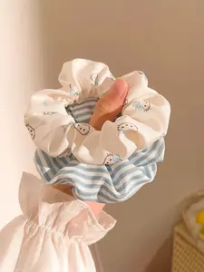 Sweet Girl Blue Striped Hair Tie Set, Casual Plain Design, Daily Commute Accessory, All Seasons Wear, 2 Pcs Pack