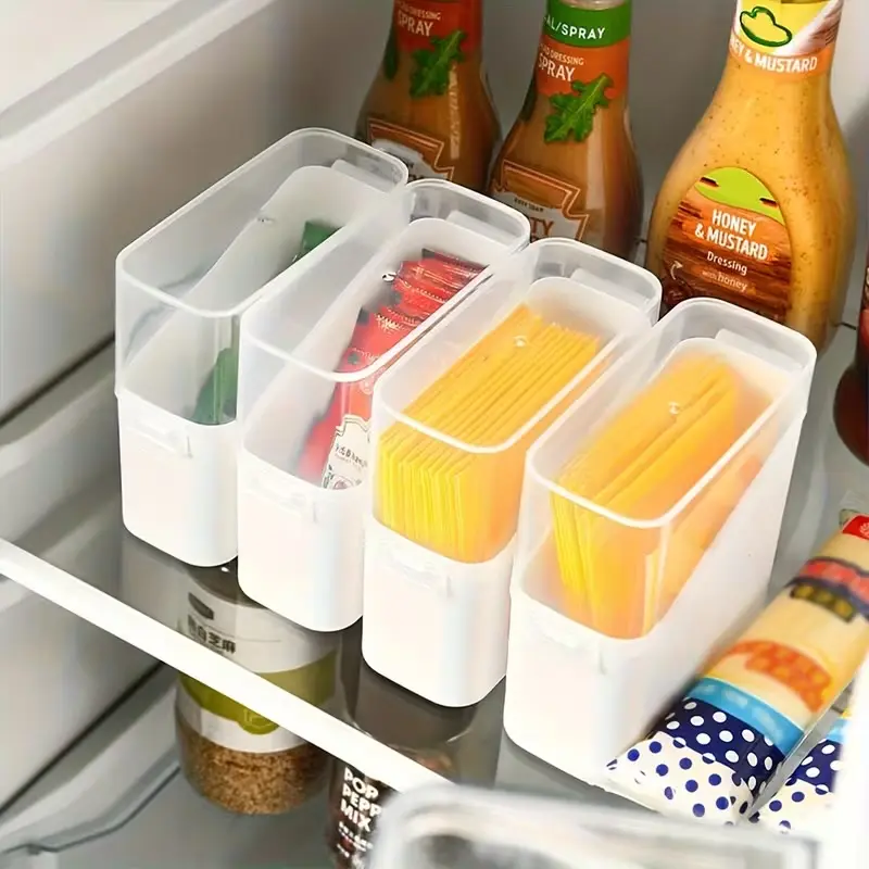 Kitchen Transparent Vertical Stackable Storage Containers Set (4-Pack) with Lids, Multi-Use Fridge Organizer for Cheese, Tea