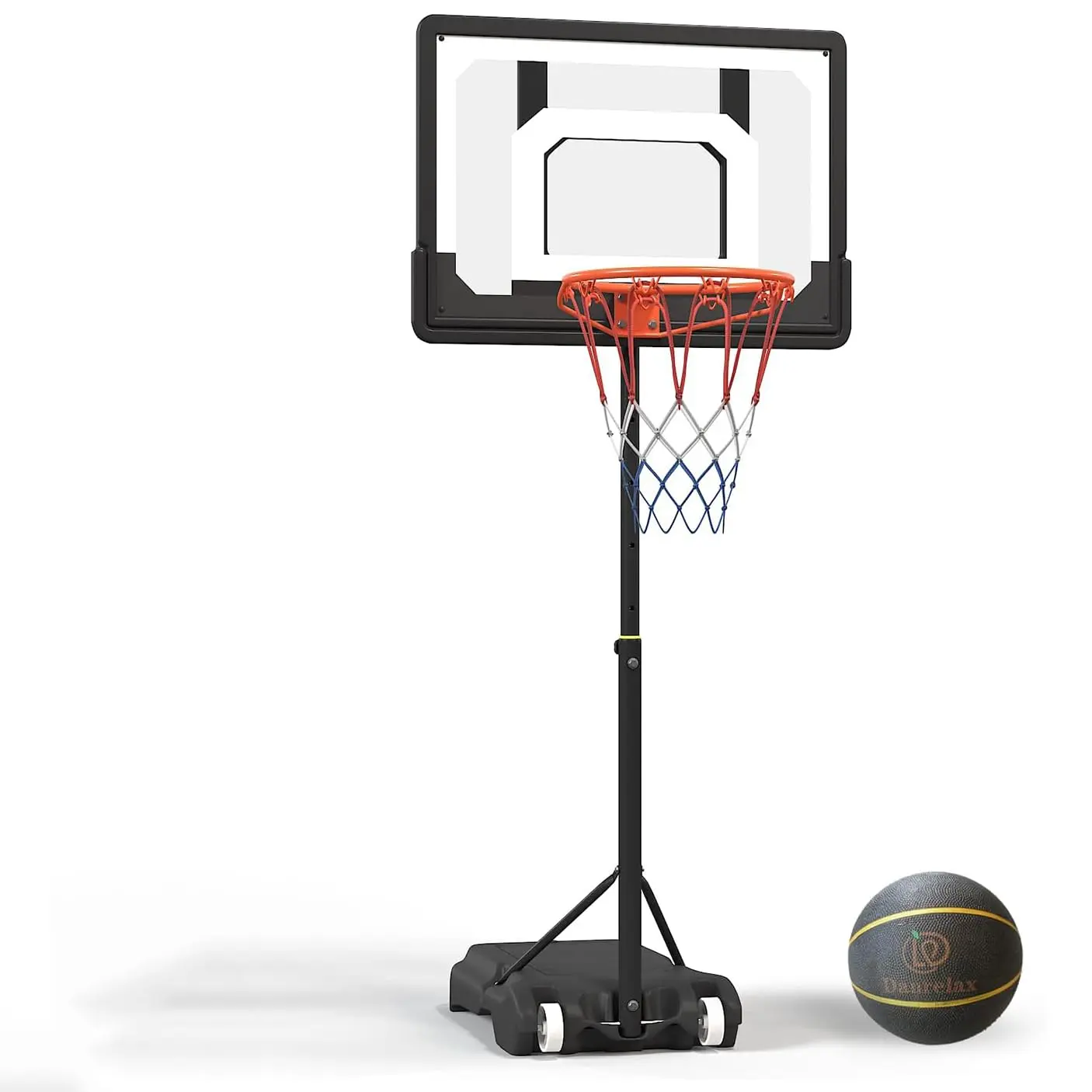 AECOJOY Height Adjustable Pool Basketball Hoop 3.9-6.9ft, Black PE Frame with Water Base, Comes with Air Pump & 8" Rubber Ball, Indoor Outdoor Use