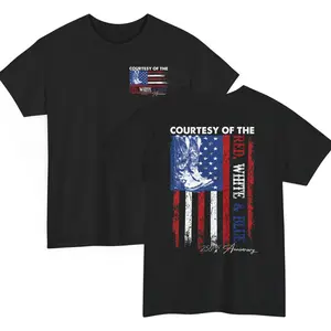 Courtesy of the Red White and Blue 250th Anniversary T-Shirt, Patriotic USA Flag Graphic Tee, Double-Sided Independence Celebration Shirt, American Pride Outfit for Men and Women - HARSIN