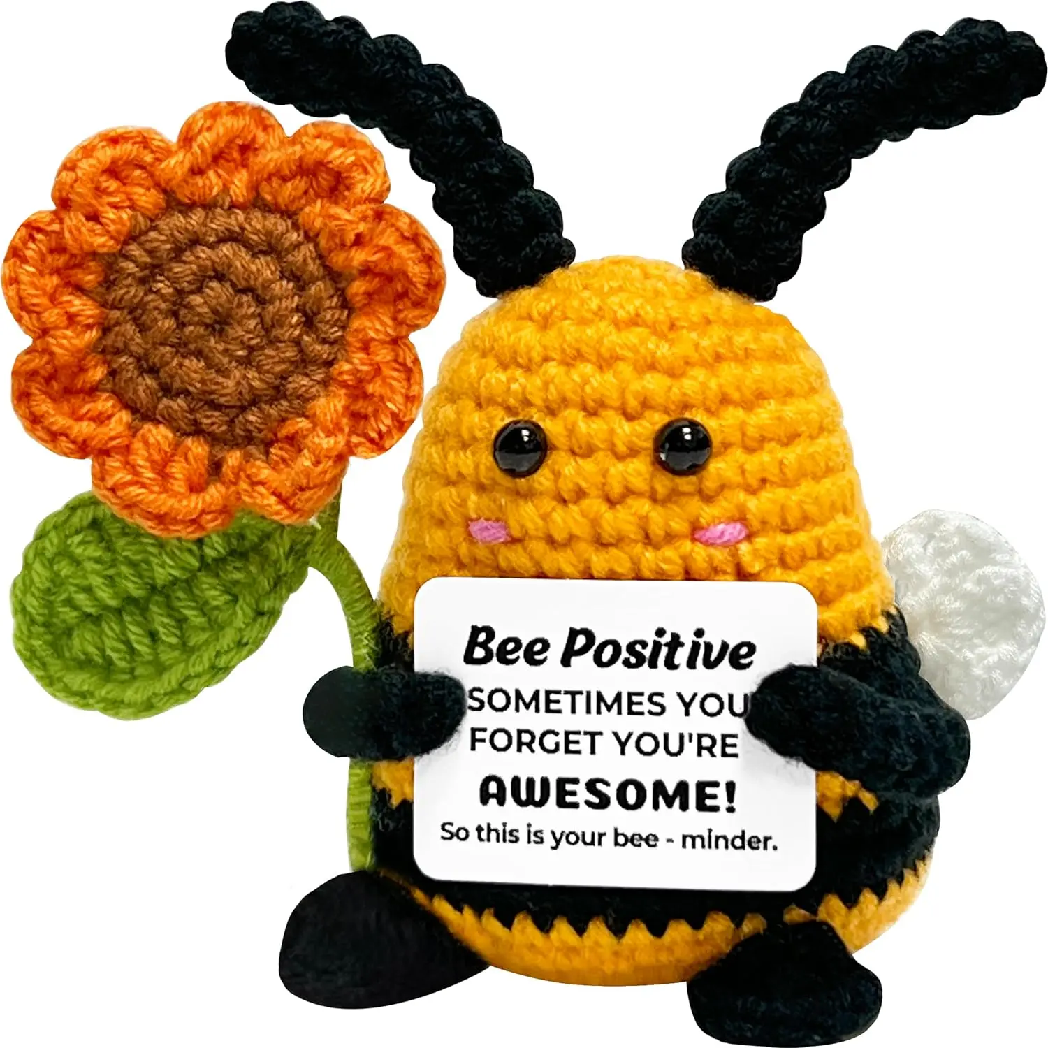 Mothers Day Gifts Inspirational Positive Crochet Bee, Small Handmade Emotional Support Crochet Gift for Women Men, Birthday Gifts for Friends Sister Teacher, Friendship Graduation Gift, Cute Easter Stuffers Bee Decor