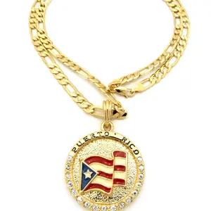 BA Unique Fashion Puerto Rico Flag Pendant Figaro Box Cuban Chain Fashion Necklace