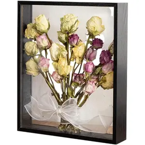Wooden Dried Flower Photo Frame Dried Flower Display Stand Decorative Floating Photo Frame Clear Double-sided Dried Flower Display Desktop Souvenir Photo Herbarium Photo Frame (8x10''/Black)