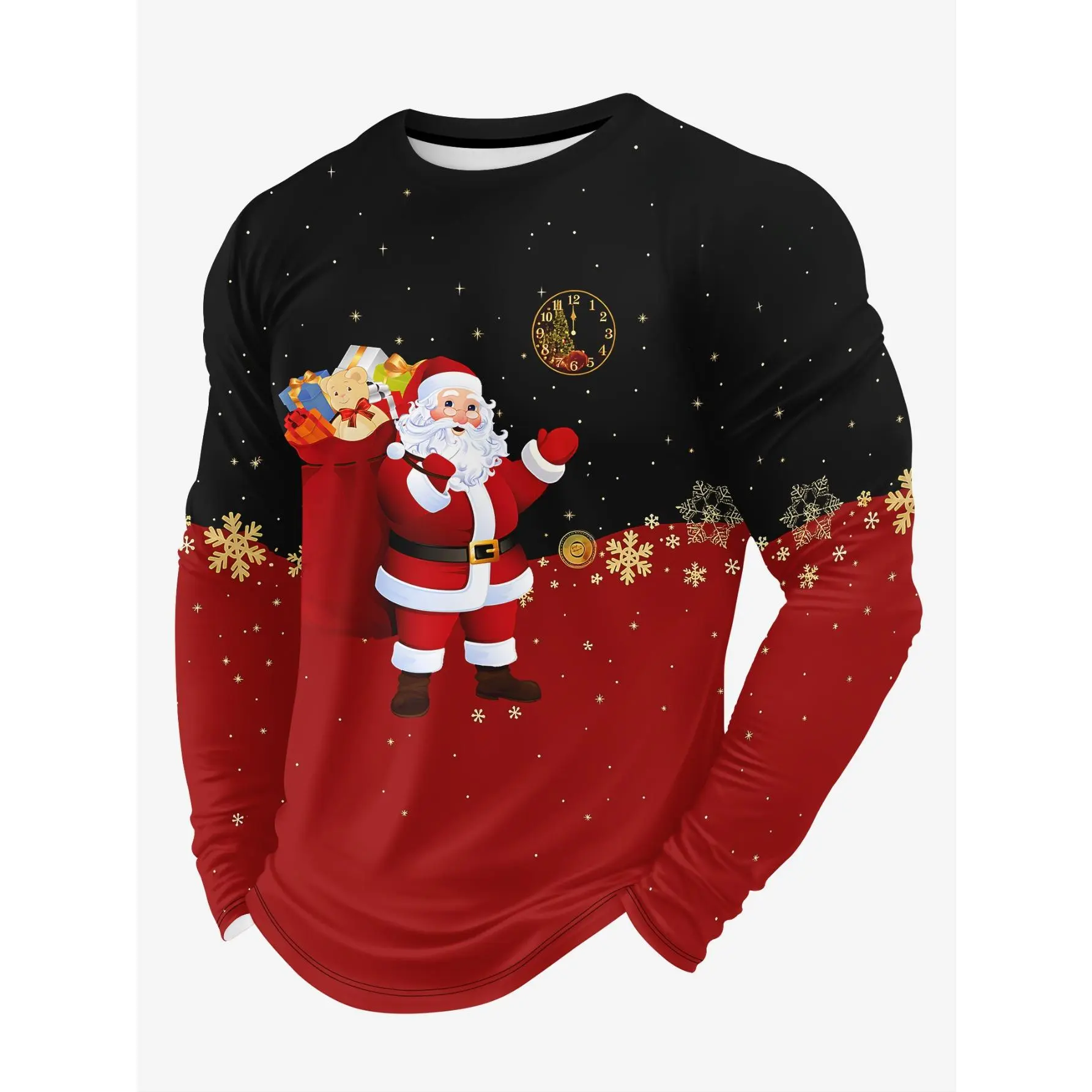 Men's Long Sleeve Santa Claus Pattern 3D Digital Print Top, & Casual Pullover with Snowflake Design, Holiday ClothingYQYI Men's Long Sleeve Santa Claus Pattern 3D Digital Print Top, & Casual Pullover with Snowflake Design, Holiday ClothingYQYI