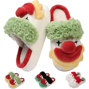 Halloween & Christmas Slippers for Women Men Round Toe Furry Clown Design Winter Flipflop Footwear Tsinelas Yellow Color