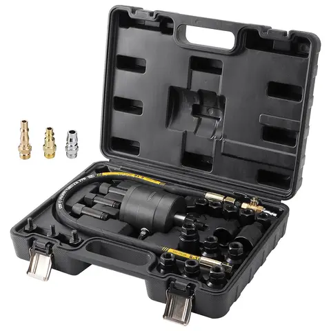 21pcs Pneumatic Injector Puller Kit - Chrome Vanadium Steel Mechanic Tool with Air Inlet Hose, 19 Adapters, Oil Wrench Set, Convenient & Quick Use, Durable & Precise Engineering for Bosch Delphi Denso Siemens Engine Injectors, Car Accessories