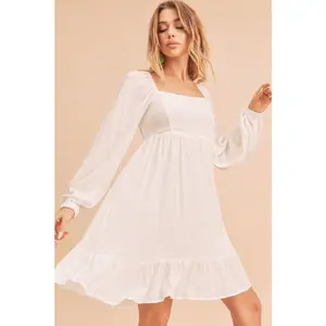 Aemi + Co Ruffled Hem Square Neck Balloon Sleeve Mini Dress