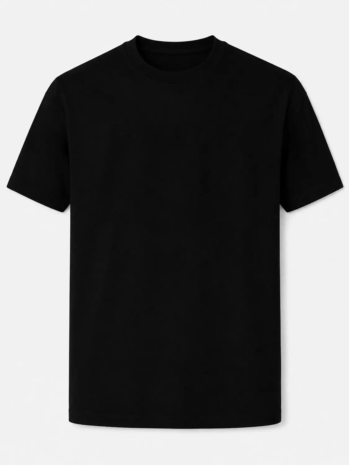Menswear Short-Sleeve T-Shirt - Solid Black, Round Neck, Loose Fit, Unisex Blank Basic Top for Summer Daily Streetwear, DIY Printing Ready, Shortsleeve