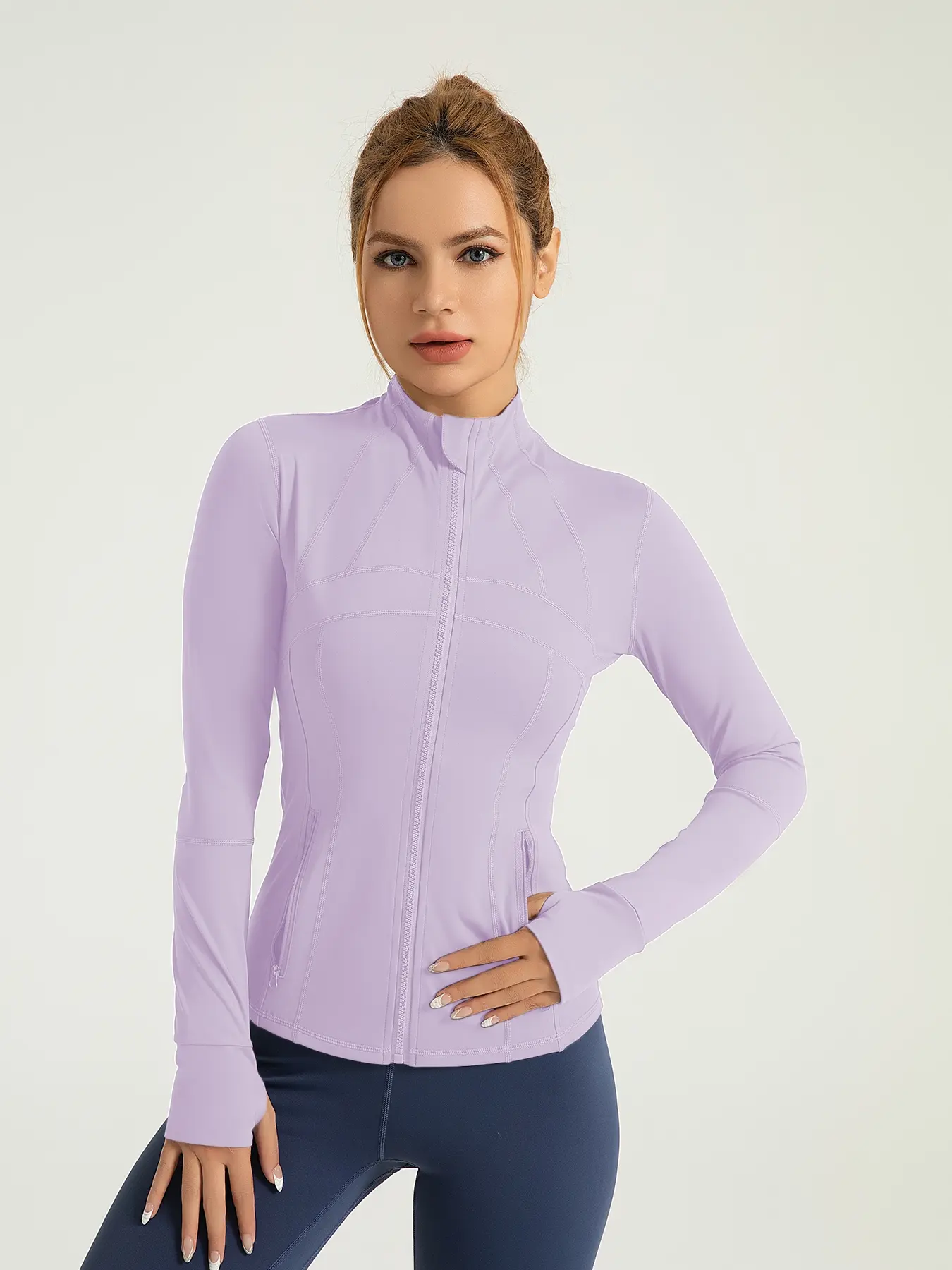 Breathable Elastic Patchwork Gym Jacket, Long Sleeve Running Sports Yoga Top, Women's Athletic Outerwear with Pockets, Sporty Breathable Outerwear, Lightweight Sports Jacket, Athlete Jackets
