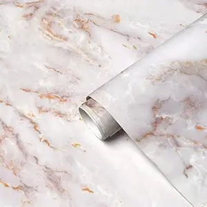 White/Gold Marble Contact Paper 15.7”×79”  Matte Peel-&-Stick, Removable, Self-Adhesive, Waterproof Granite Vinyl Film, Thick, Easy to Clean & Install