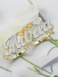 Fashion Creative 18k Gold Plated Letter Heart Engraved Women's Interlocking Ring, Daily Wear Jewelry Gift for Valentine's Day Party Anniversary Birthday, Heart Shaped Ring