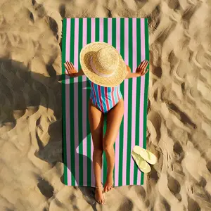 Beach Towel 1pc Pink & Green Striped  Super Soft Microfiber  High Colorfastness Machine Washable  Lightweight & Durable for Beach Travel Camping Pool  Unisex for Men Women Teens  Camping Gear  Modern Design