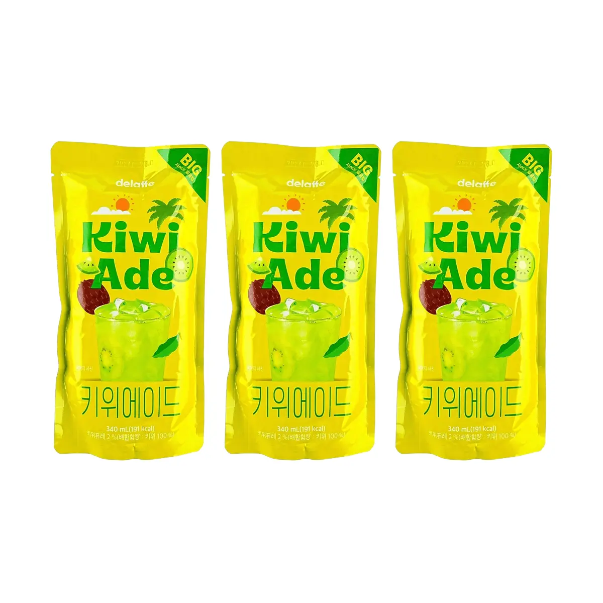 DELAFFE Korean Kiwi Sparkling Drink 340ml x 3 Pack - Refreshing Sweet & Sour Fizzy Beverage, Convenience Store Favorite