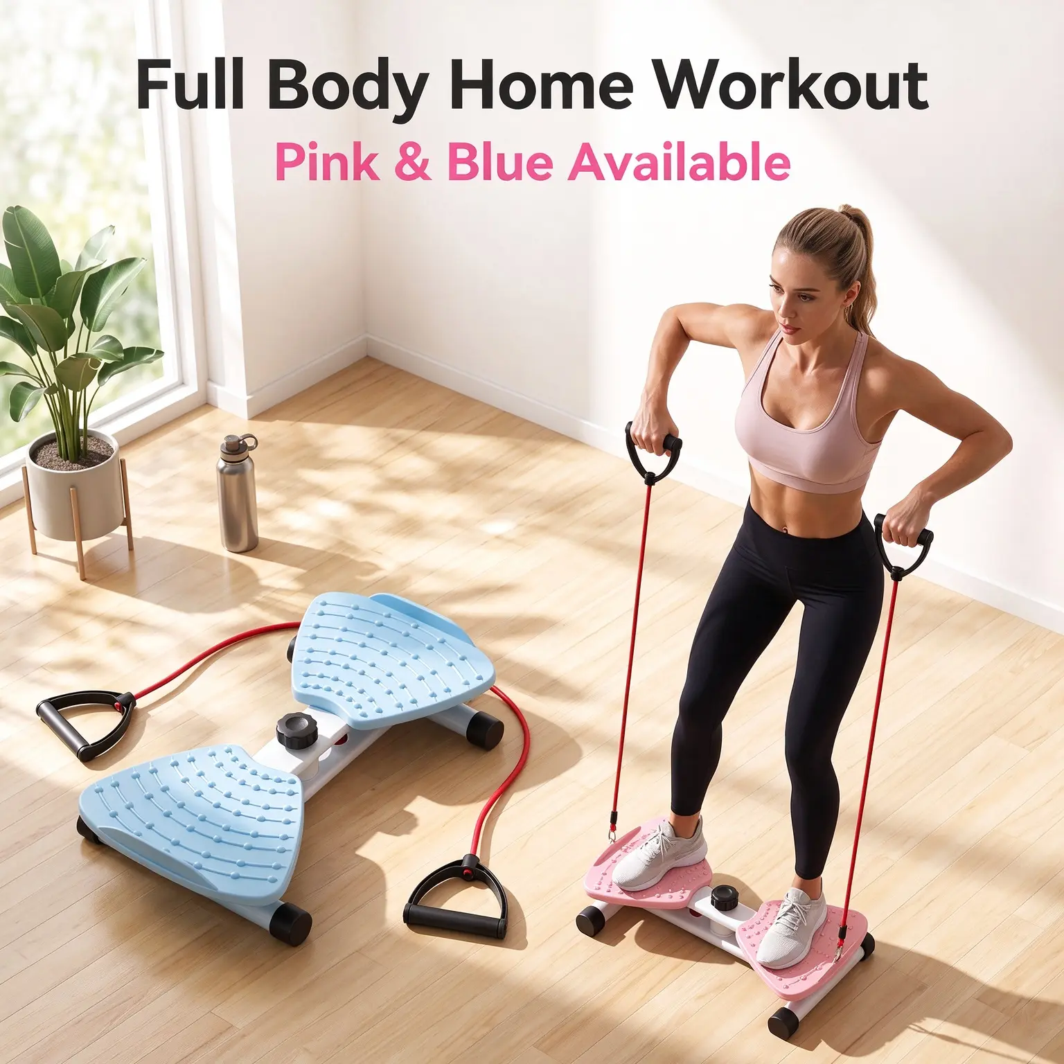 Twist Stepper with Resistance Bands, Full Body Home Workout Trainer, Portable Mini Exercise Machine for Core & Balance Training, Home & Office Fitness Equipment