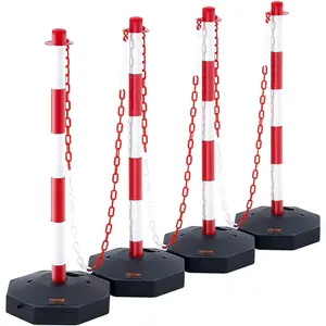 VEVOR Adjustable Traffic Delineator Post Cones, 4 Pack, Traffic Safety Delineator Barrier with Fillable Base 8FT Chain, for Traffic Control Warning Parking Lot Construction Caution Roads, Red White