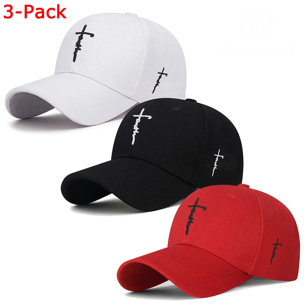 3-Pack High Quality Baseball Caps, Unisex Embroidered Faith Cross Dad Hat, Breathable Polyester Adjustable Outdoor Cap for Casual Sports, Fashion Snapback, Embroidered Snapback Hat, Hats