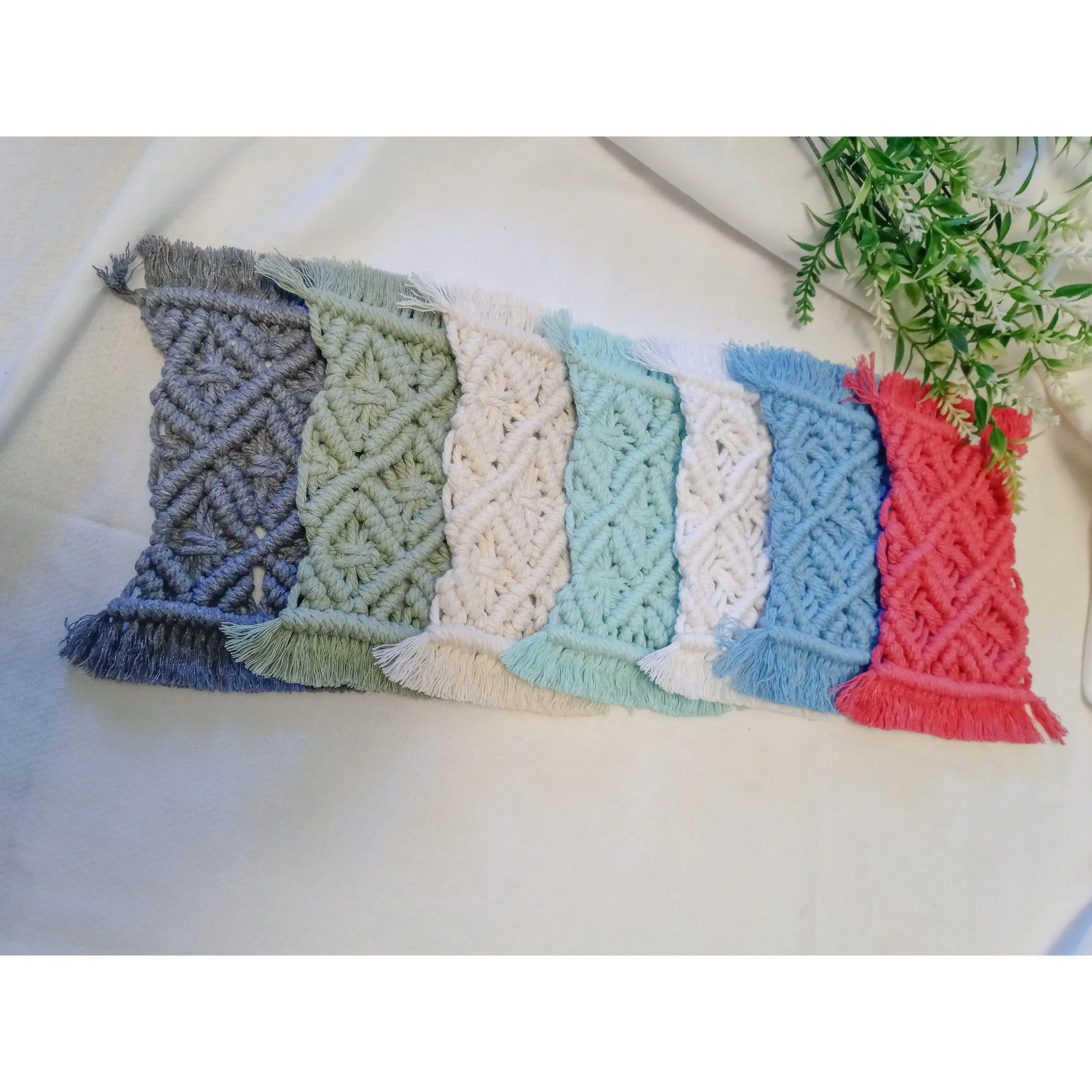 Macrame Detailed Coasters, Rectangle Macrame Coasters, Set of 2 Coasters