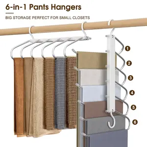 2 Pack Pants Hangers Space Saving Clothes Hanging 6 Layers, Non Slip Clothes Hangers for Closet Organizers and Storage Home Organization,TikTok Closet Hack, Aesthetic Closet Organization, Space Saving Laundry Favorite outdoorfun