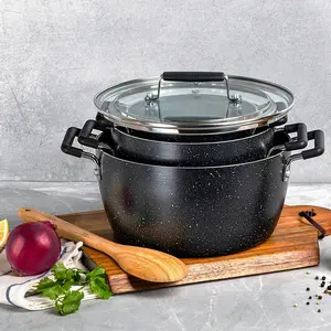 Granitestone Nesting 6 Piece Cooking Pots Set, Kitchen Pots, Non Stick Coating, 5qt 3qt & 1.5qt Pots with Lids, Stay Cool Handles Dishwasher Safe