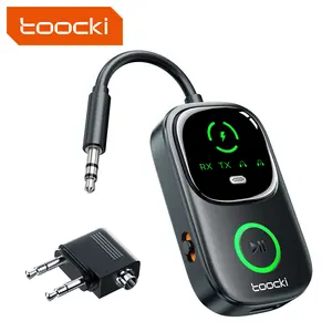 toocki- Airplane Bluetooth 5.4 Adapter,Supports 2 AirPods or Headphones, 2-in-1 Wireless Bluetooth Adapter-Use,with Any 3.5MM Jack on Flight for Travel Flight, Airline, Gym