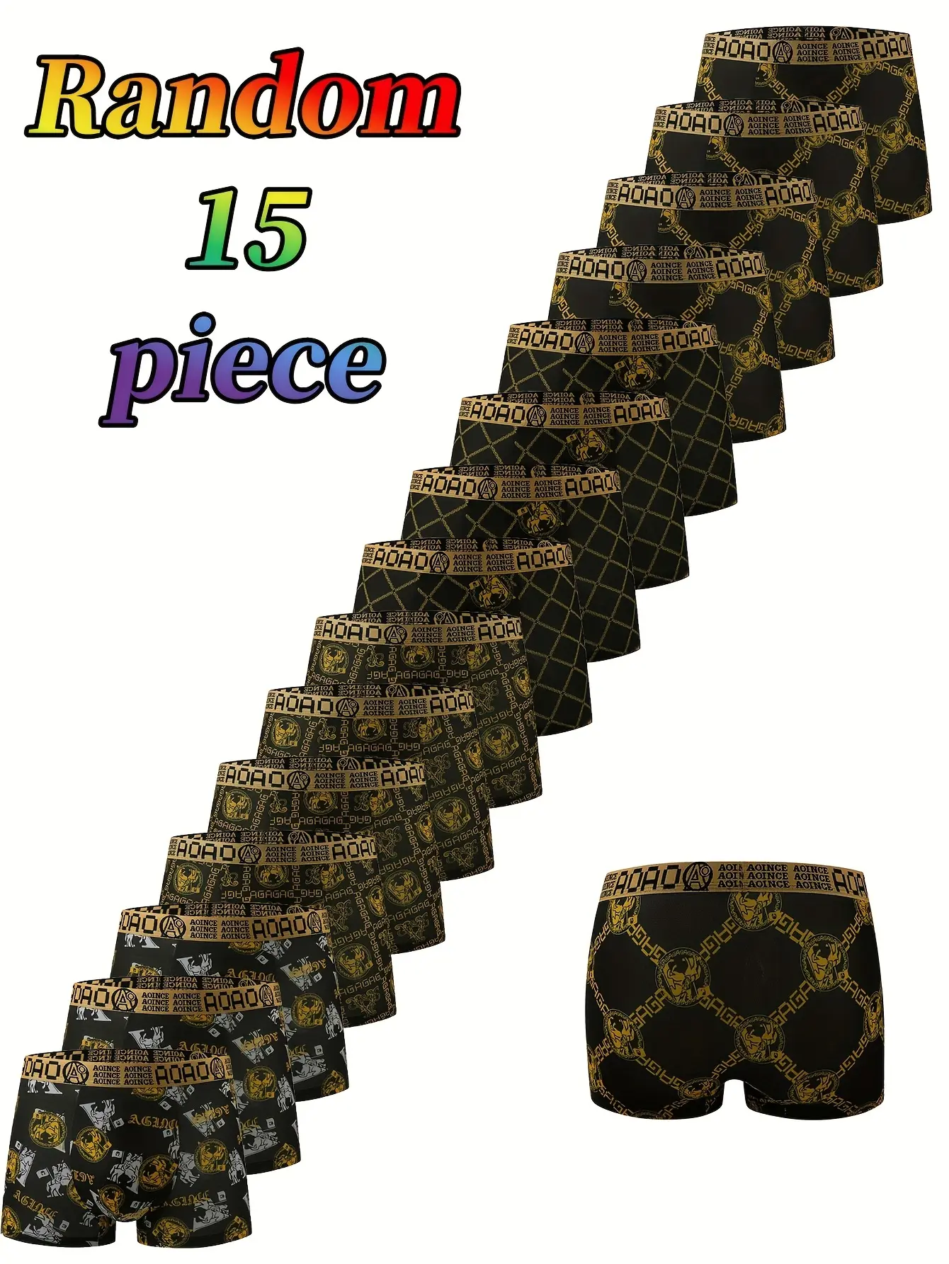 15-piece set of black gold ribbon luxury style men's square underwear, skin friendly, breathable and comfortable square underwear, elastic sports shorts, men's casual daily basic underwear, a good gift for him
