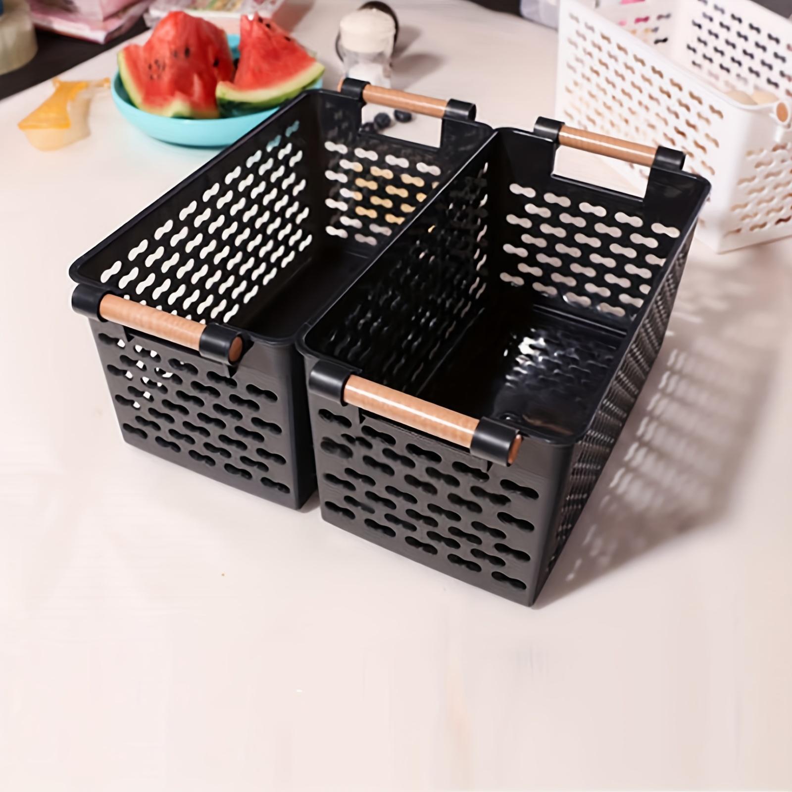 Set of 6 Stackable Durable Plastic Storage Baskets with Handles, Open Top and Ventilation Holes, for Home, Office, Closet and Bathroom Organization