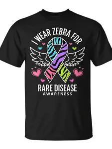 Rare Disease Day  Zebra Ribbon Awareness T-Shirt Unisex for Daily Wear  Funny Christmas Novelty Men's T-Shirt Summer Trendy Streetwear Fashion Top Quality Comfortable Casual Printed T-shirt Pure Cotton 220G