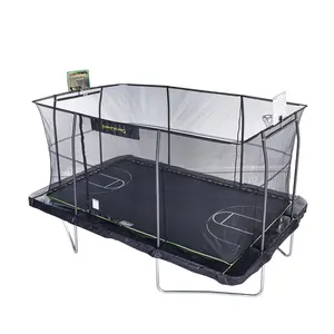 JumpKing 10'x15' Large Recreational Rectangle Trampoline with 2 Powder Coated Basketball Hoops & Breakaway Rim for Kids and Adults with Enclosure Net
