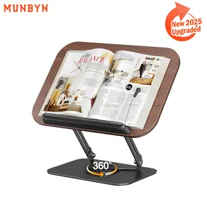 MUNBYN Book Stand for Reading, Book Holder, Height&Angle Adjustable, 360° Rotating Base, Foldable and Portable, Lightweight for Office, Kitchen, School Textbook, Recipe, Magazine,Kindle,Tablet