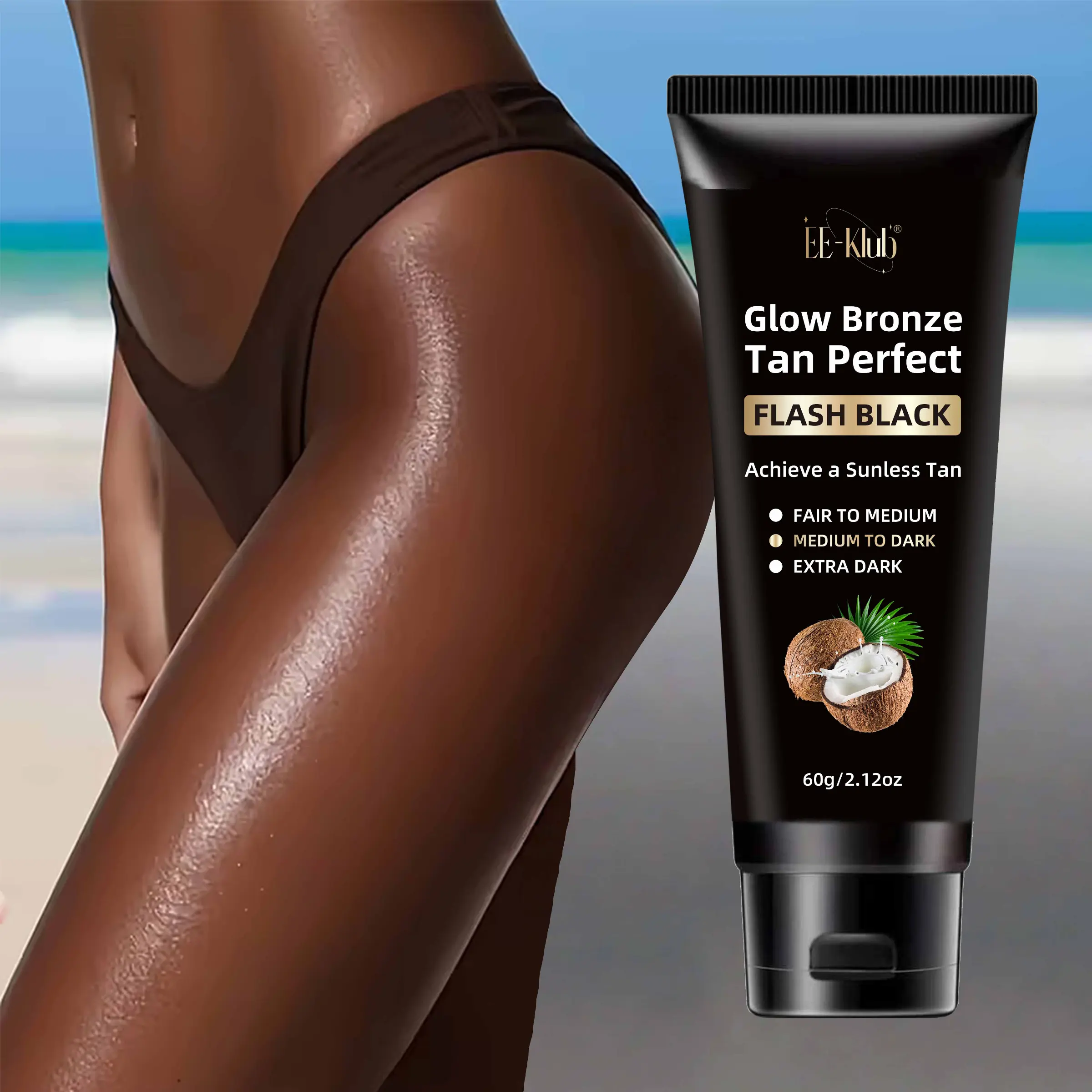 Self-Tanning Lotion with Shea Butter and Coconut Oil, Natural Ingredients, Fake Tanning Solution, Suitable for Sensitive Skin, Moisturizing, Customizable Tan Shades, Daily Self Tanner, Glow Tanner, Sunless Self Tanner