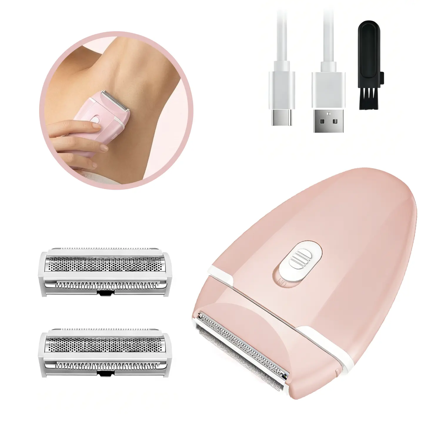 Women's Silky 2-in-1 Multifunctional Stainless Steel Shaver - Cordless Portable USB Rechargeable Body Hair Trimmer, Waterproof Washable for Gentle Close Hair Removal on Face, Legs, Multifunctional Hair Shaver