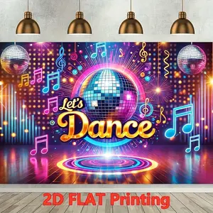 1pc Disco Party Banner - Neon Glitter Music Theme with Glowing Lights No Electricity Needed Durable Polyester Fabric Wall Covering for Home Dance Event