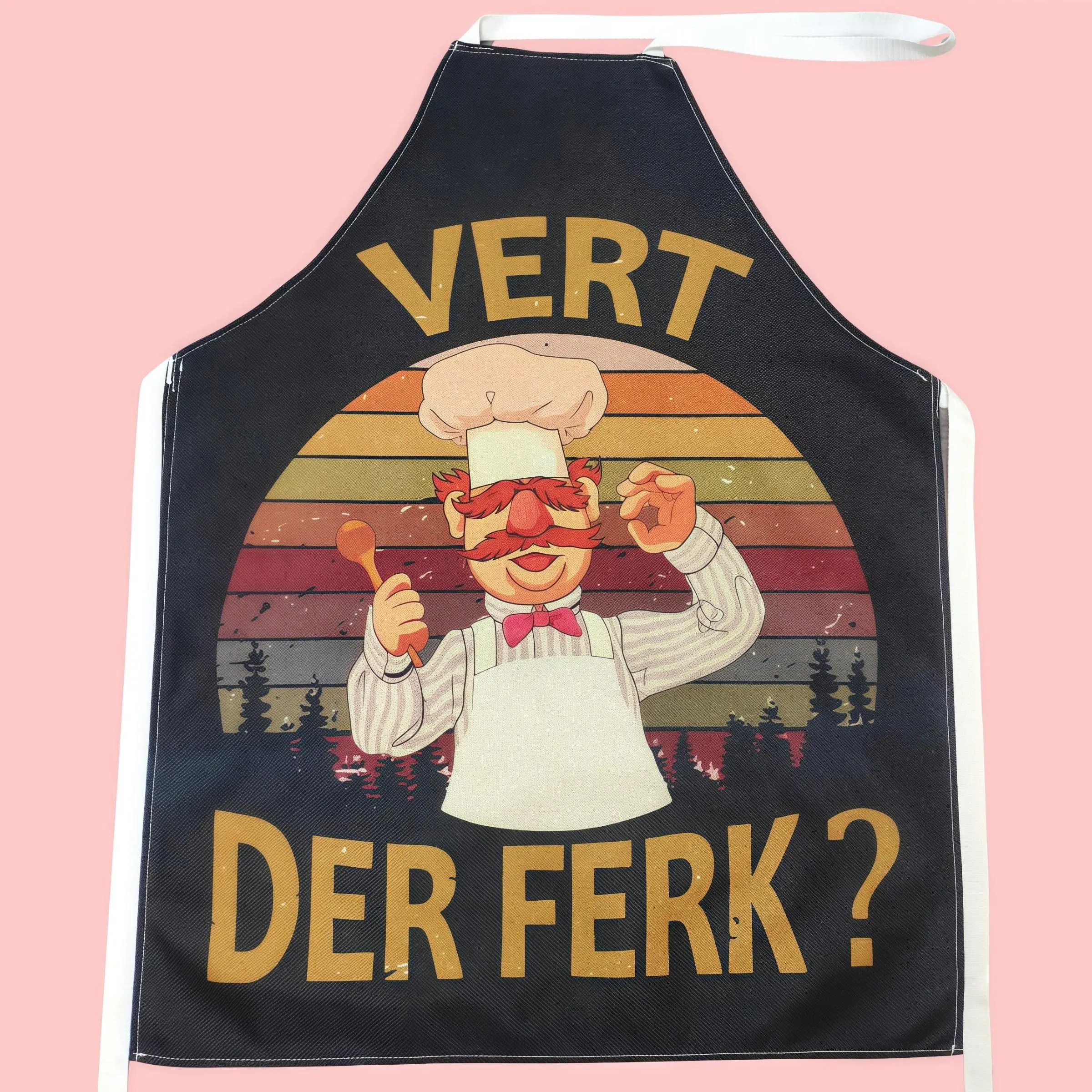 Chef Pattern Apron, Adult Size Sleeveless Kitchen Apron for Home Cooking & Cleaning, Working Apron for Restaurant, Cafe, Hotel, Bookshop