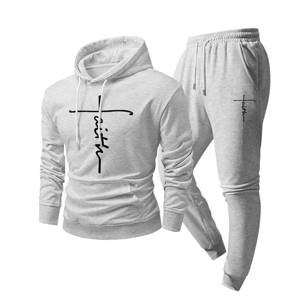 Men's Athletic Tracksuit Set, 2-Piece Graphic Print Polyester Fashion Outfit with Long Sleeve Drawstring Hoodie and Fitted Pants for Gym, Gym Workout, Sporty Chic, Casual Fit, Male, Classic, Basic, Cold Wash