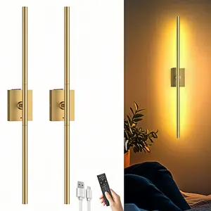Operated Wall Sconces Set of Two: Dimmable  Wall Lights with Remote, 31-inch LED Rechargeable Sconces, 360? Lighting Wall Scone Decor for TV, Mirror, Bedroom, Living Room()