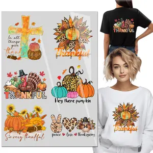 6PCS Thanksgiving Sunflower Turkey Design Combination Iron On Transfer T-Shirt Stickers Iron Heat Transfer Direct to Film Transfer DTF Transfers DTF transfers Ready to Press for T-Shirt/Bag/Pillow dtf transfer
