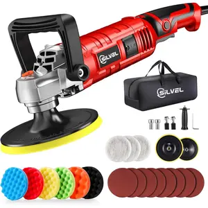 Buffer Polisher, 1600W 7 Inch/6 Inch Polisher for Car Detailing, Wax Machine, 7 Variable Speed, with 6 Foam Pads, 3 Wool Pads, Heavy Duty