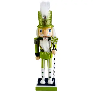 Trendy Chartreuse Soldier Nutcracker – 10‑Inch Candy Cane Staff Décor & Gift Piece
