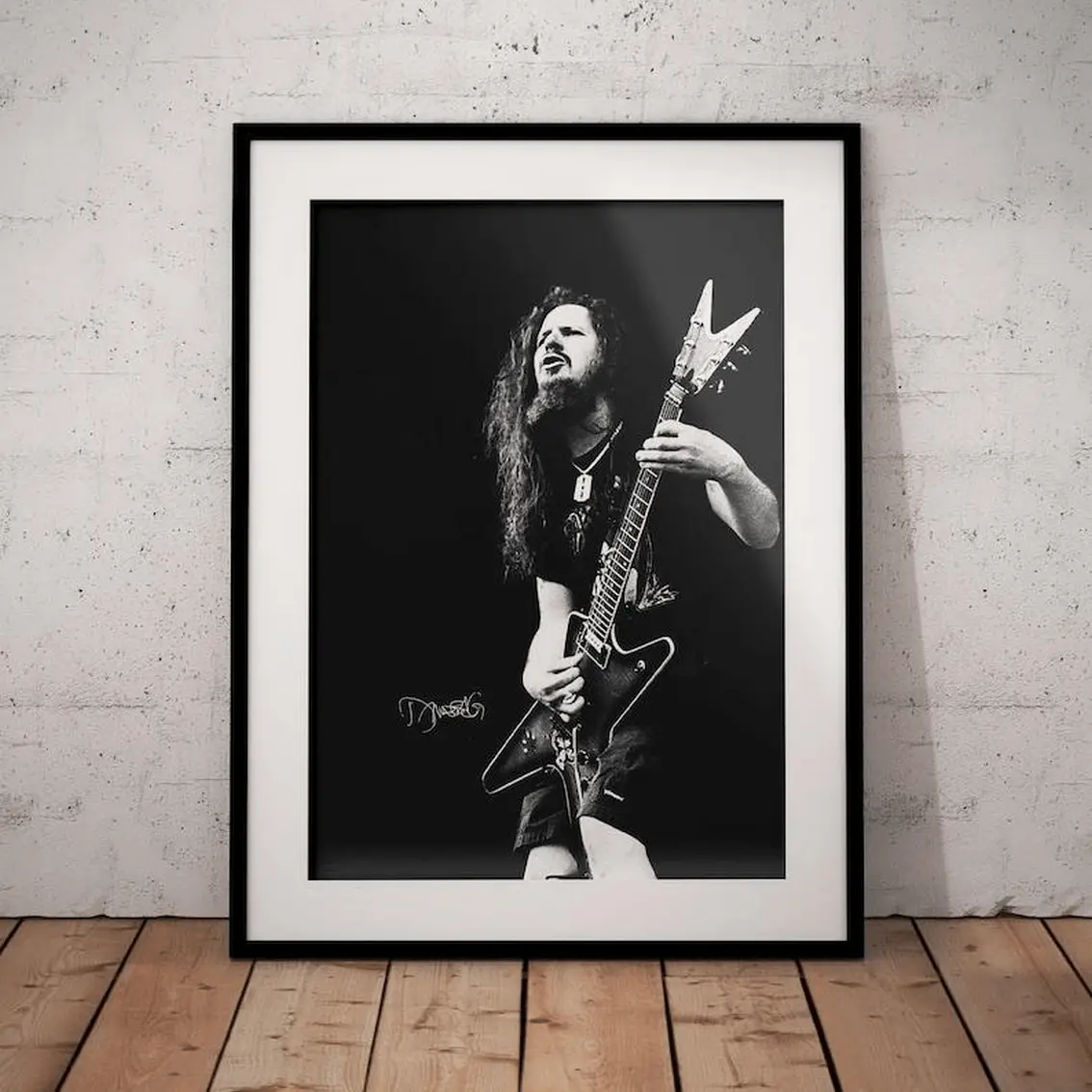 Dimebag Darrell Poster With Signature - Pantera Art Print - Heavy Metal Music Wall Design - Black White Artwork Printed - Electric Teen Room Decor Poster