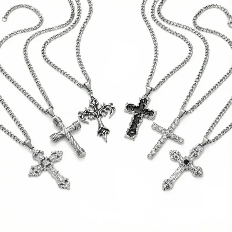 Cross Pendant Necklace Stainless Steel Jewelry Vintage Style Party & Everyday Style Fashionable Versatile Accessory Top Birthday Gift Choice Men's Necklace  Statement Necklace, Crystal Pendant,Summervibes,fathersdaygifts, men jewelry