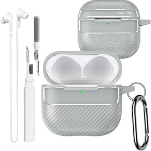 Cute Carbon Fiber Case for AirPods 4 with Keychain, Stylish Durable Protection Design for Men & Women, Perfect Accessory for Daily Use